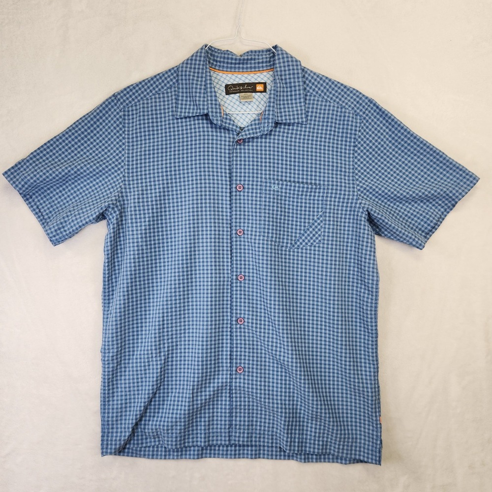 Quiksilver Waterman‎ Collection Mens Blue Plaid Short Sleeve Button Down Shirt M